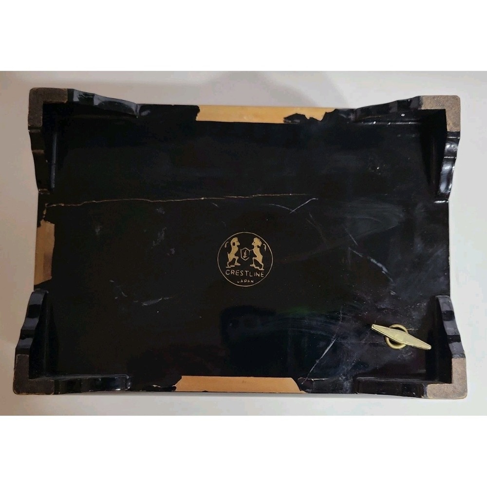 Vintage Crestline Japan Music Jewelry Box Black Lacquered Painted Mirror Locking - Picture 11 of 16